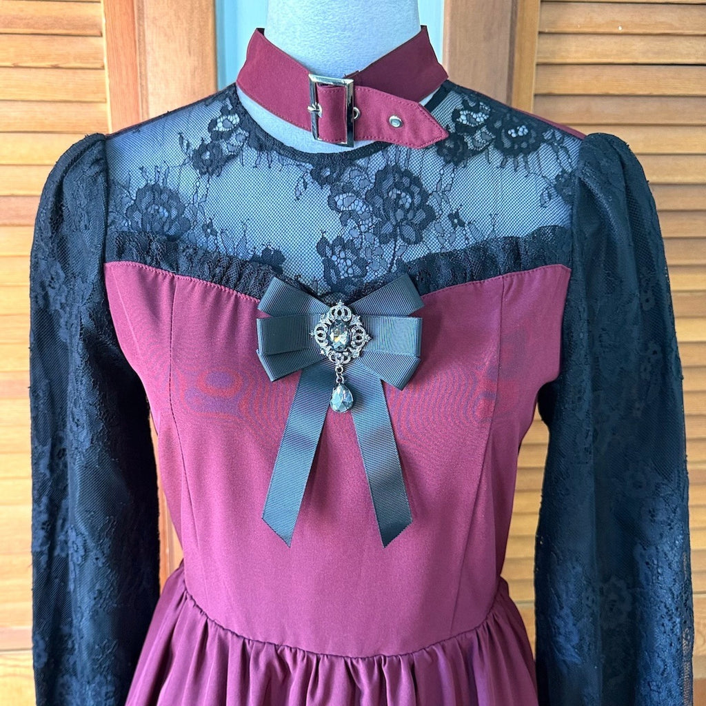 Ank Rouge J-fashion Gyaru Gothic Victorian Vampire Wine Black Lace Long Dress M