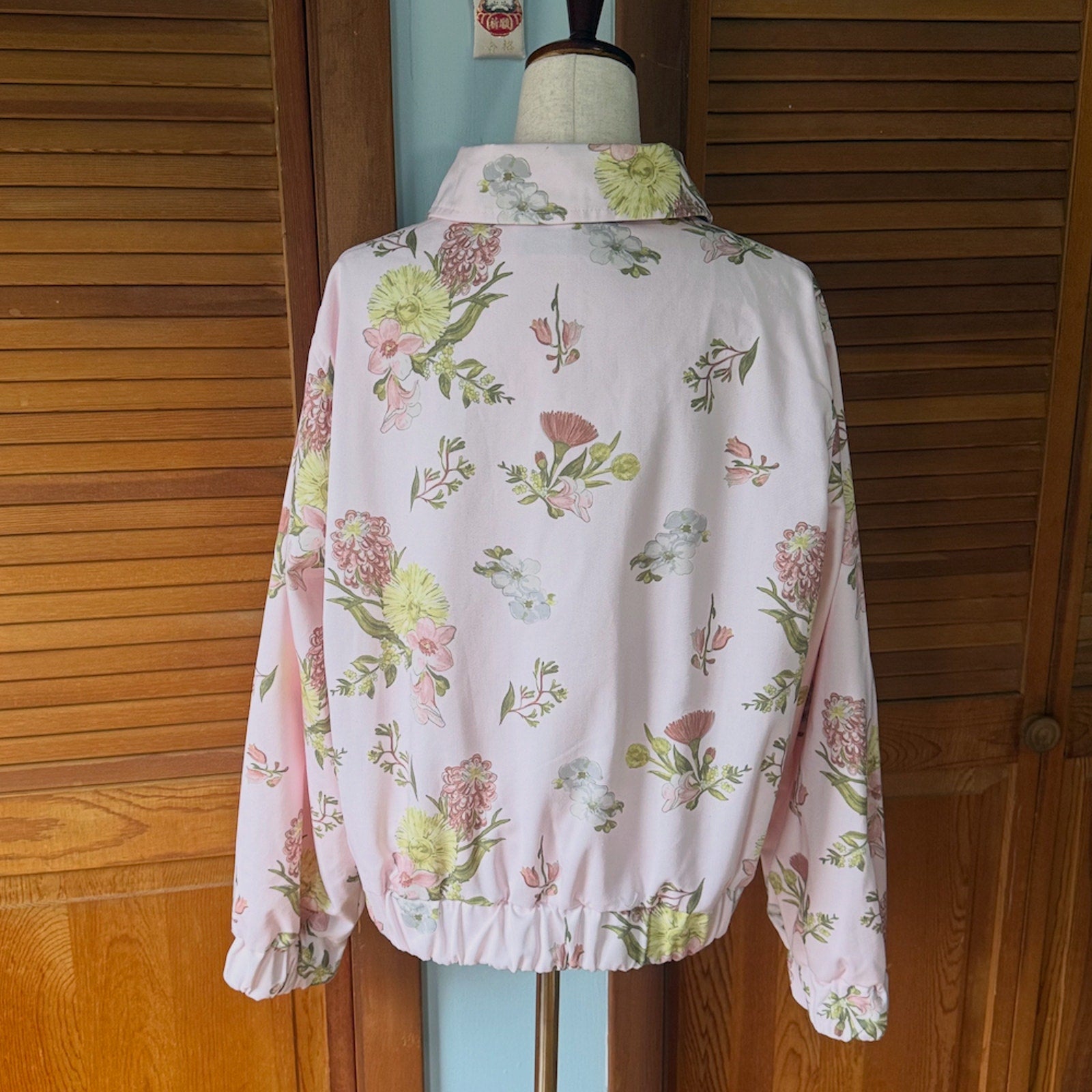 Whimsigoth Victorian Romatic Cottagecore Wild Flowers Pink Light Bomber Jacket L