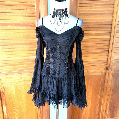 Dark In Love Gothic Victorian Dark Fairycore Black Rose Fairy Lace Mini Dress S