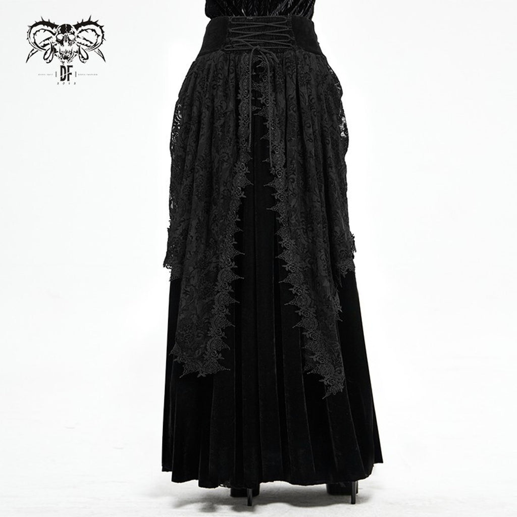 Devil Fashion Gothic Victorian Vkei Black Velvet Flora Queen Long Skirt