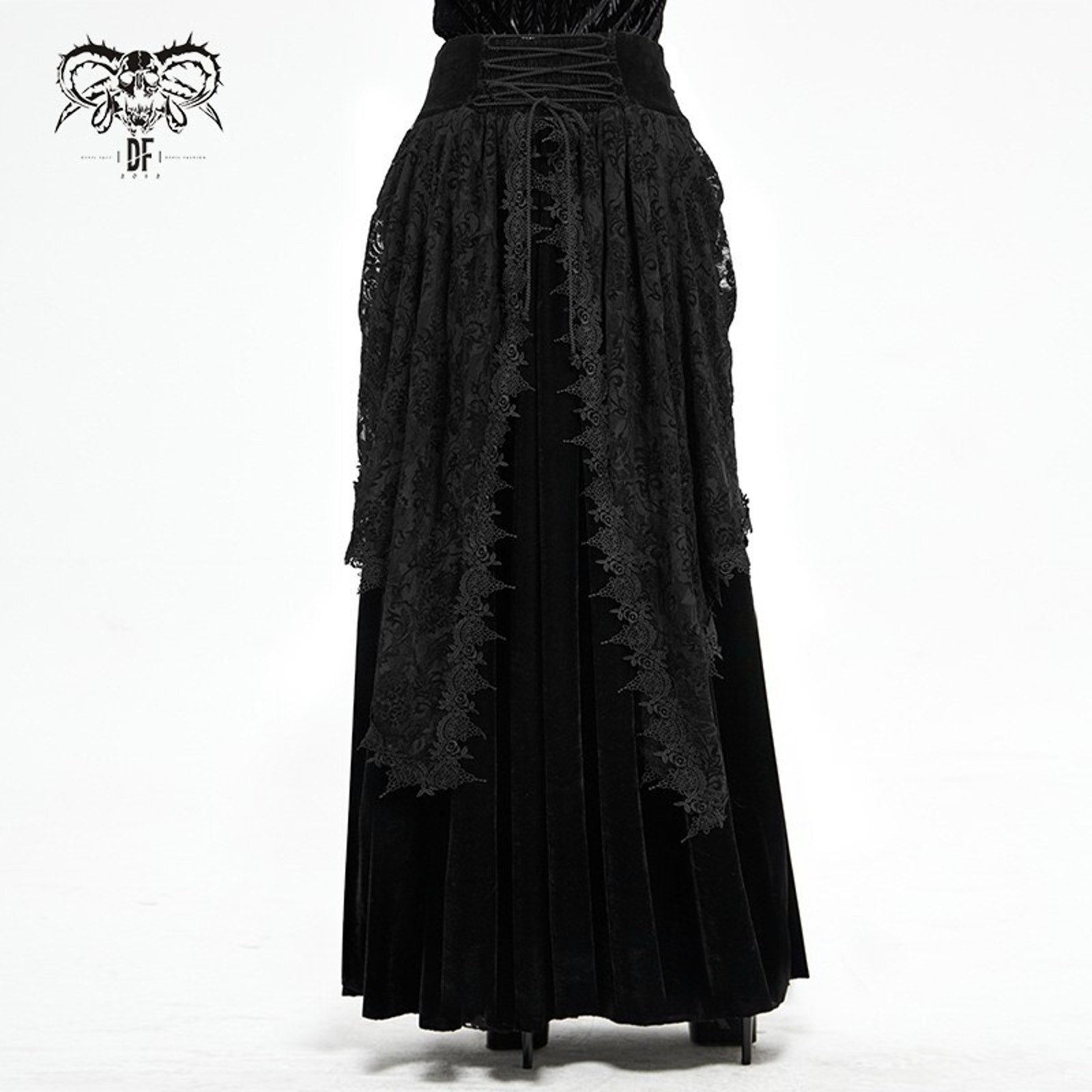Devil Fashion Gothic Victorian Vkei Black Velvet Flora Queen Long Skirt