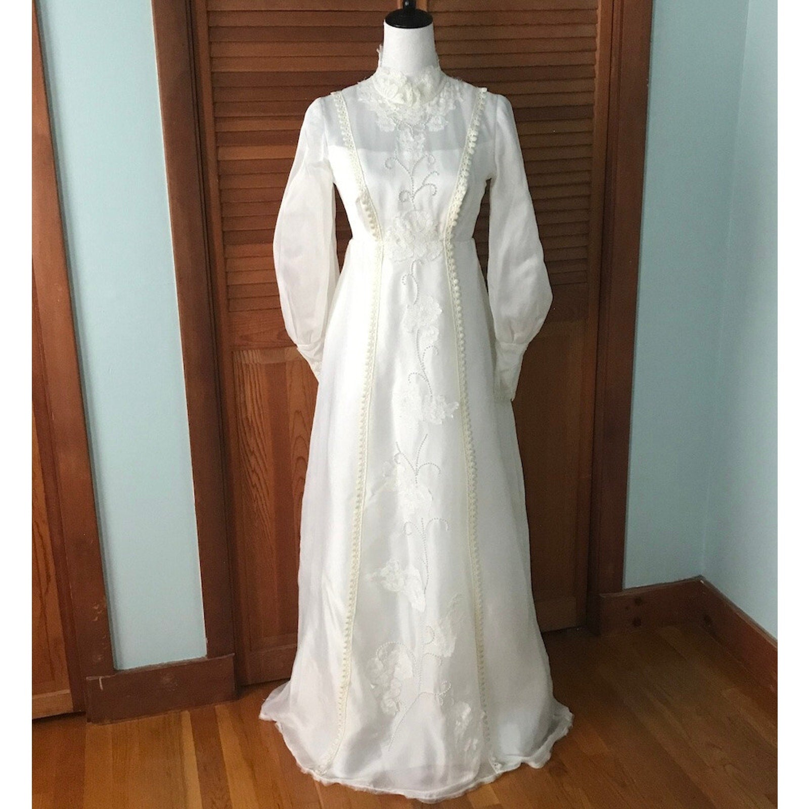 Gothic Victorian Frankenstein Bride Vintage White Gown Dress S
