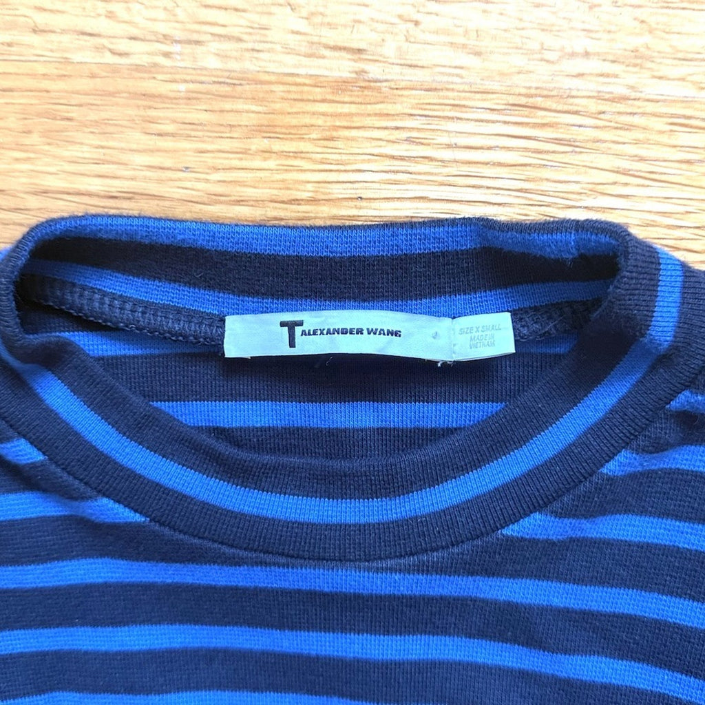 Alexander Wang T Punk Goth Emo Ballet Black Blue Striped Cotton Knit LS Top XS