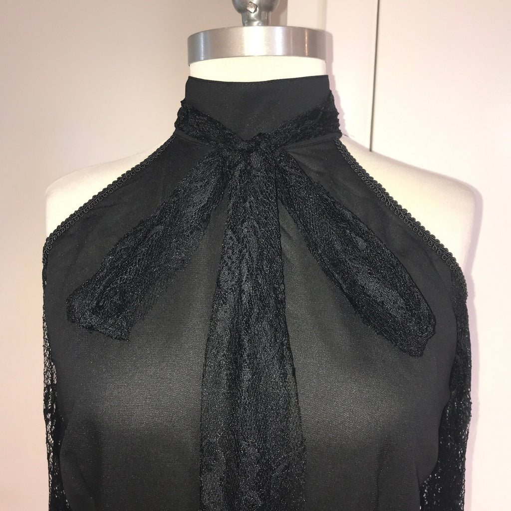 Vintage Lip Service Gothic Lolita Victorian Chiffon & Lace Open Shoulder Top M