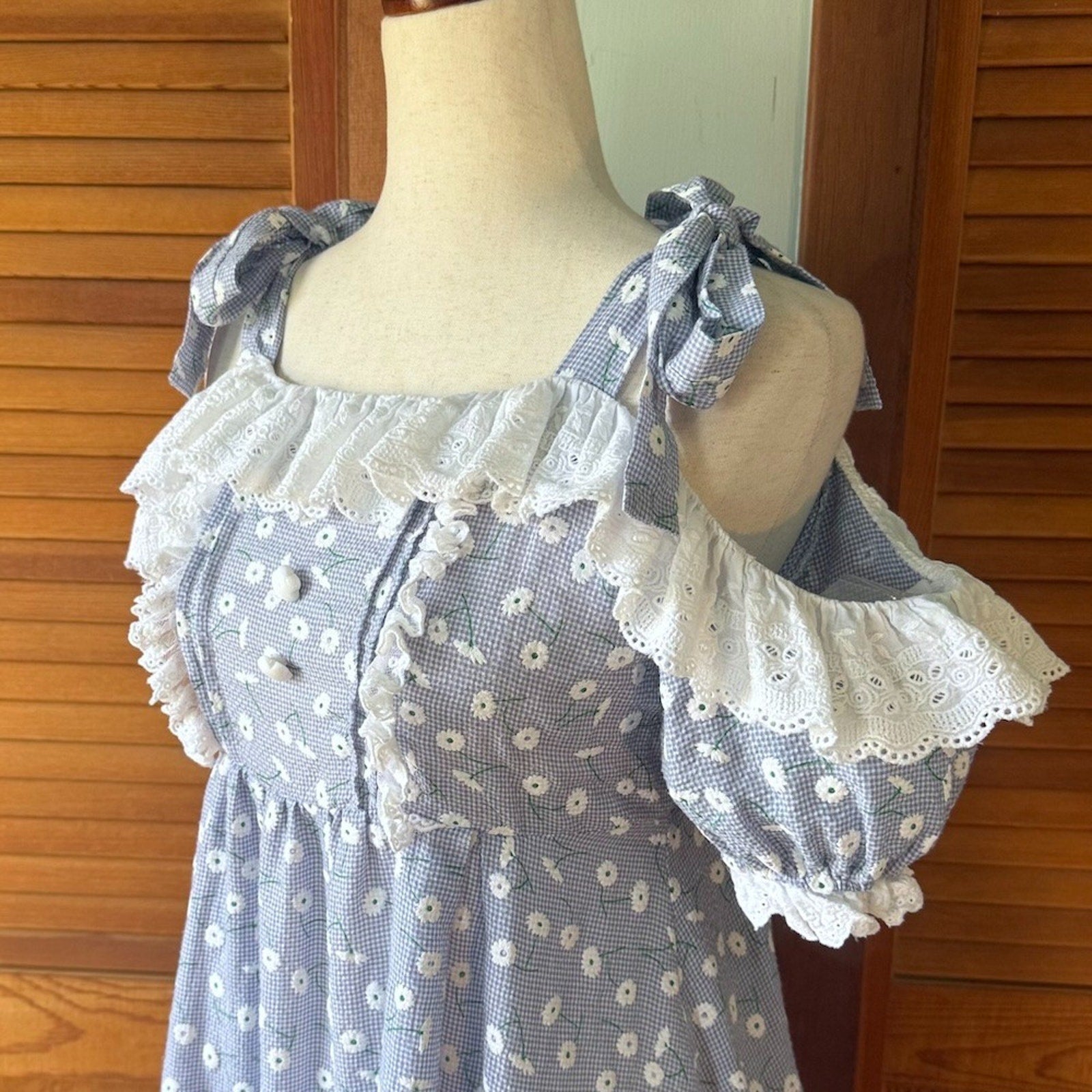 J-fashion Kawaii Lolita Cottagecore Blue White Daisy Bow Dolly Summer Dress S