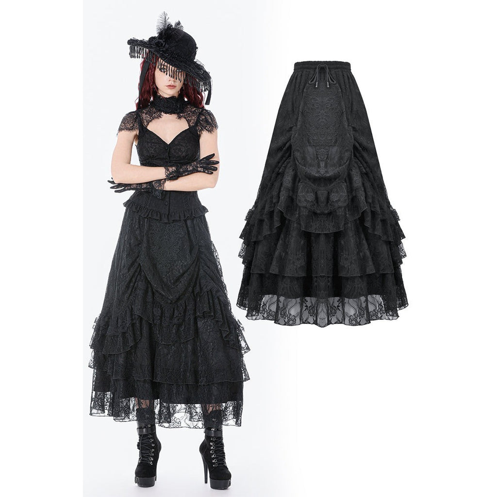 Dark in Love Gothic Victorian Vampire Vkei Black Lace & Ruffle Skirt XS-XL