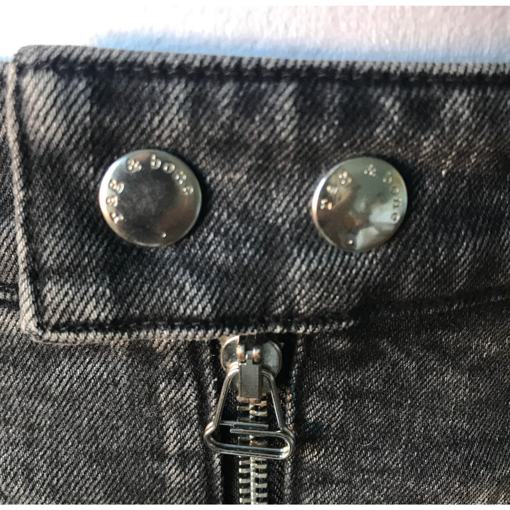 Punk Goth Dark Gray Denim Patches, Safety Pins & Chains Skirt XS 0