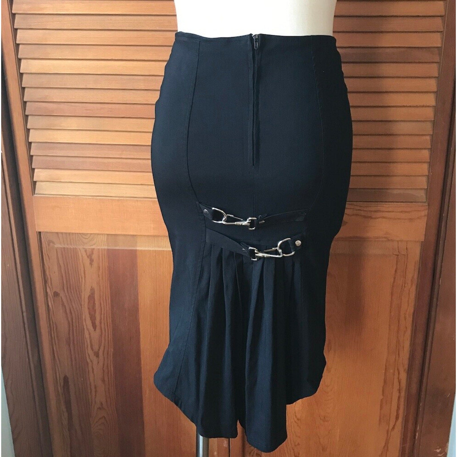 Vintage Lip Service Gangsta Pranksta Goth Punk Emo Black Fishtail Buckle Skirt S