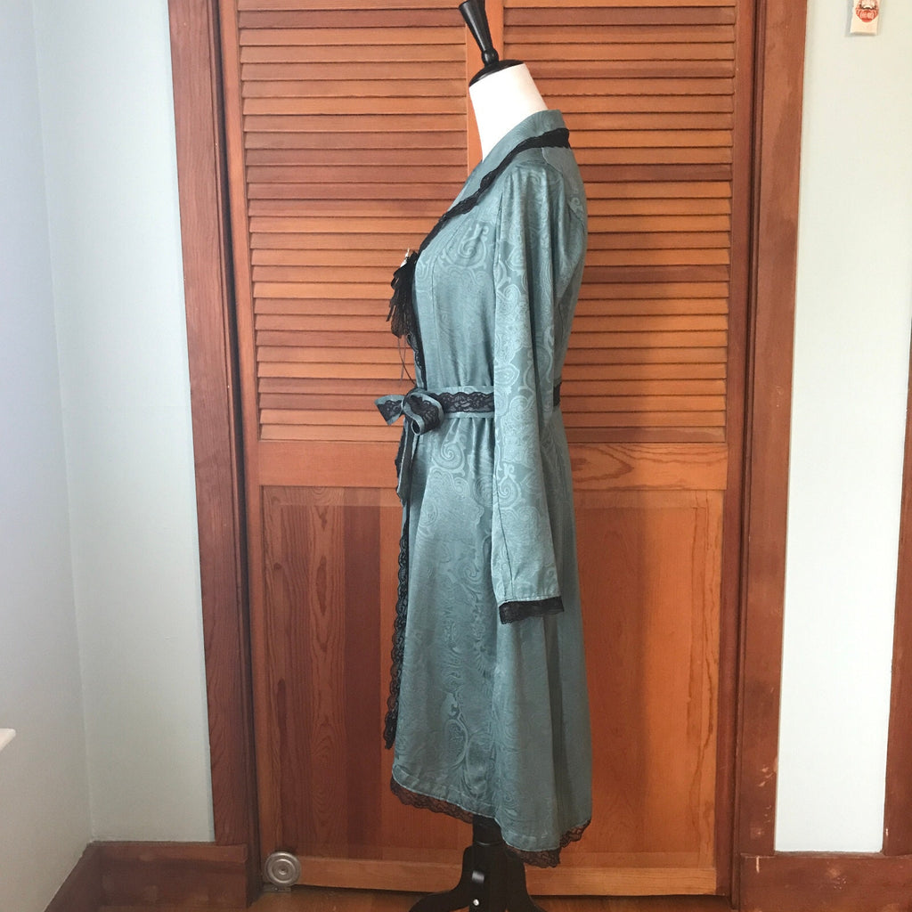 Gothic Lolita Victorian Green Jacquard Light Duster Jacket Dress w/ Bow XS
