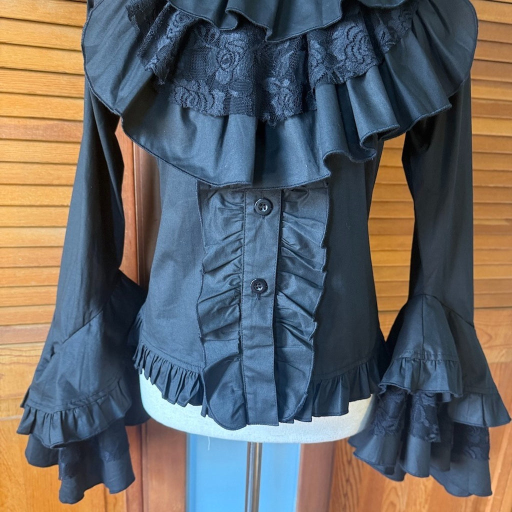 ACDC Rag Gothic Lolita EGL Victorian Aristocrat Ouji Black Jabot Shirt S