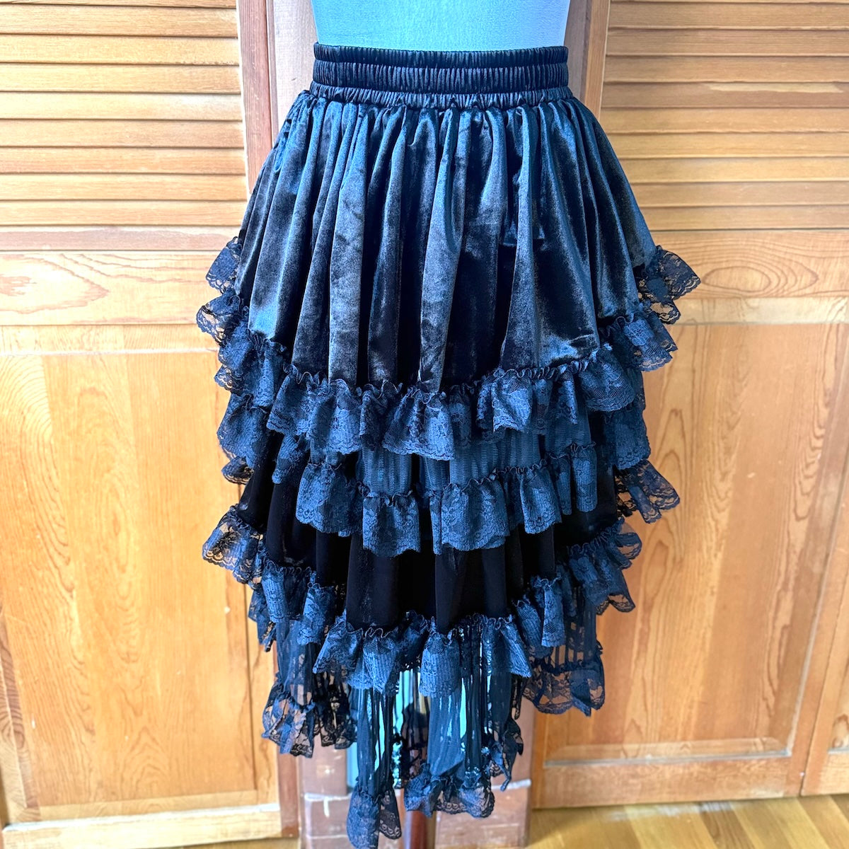 Dark in Love Blissful Billows Black Velveteen & Lace Gothic Overskirt