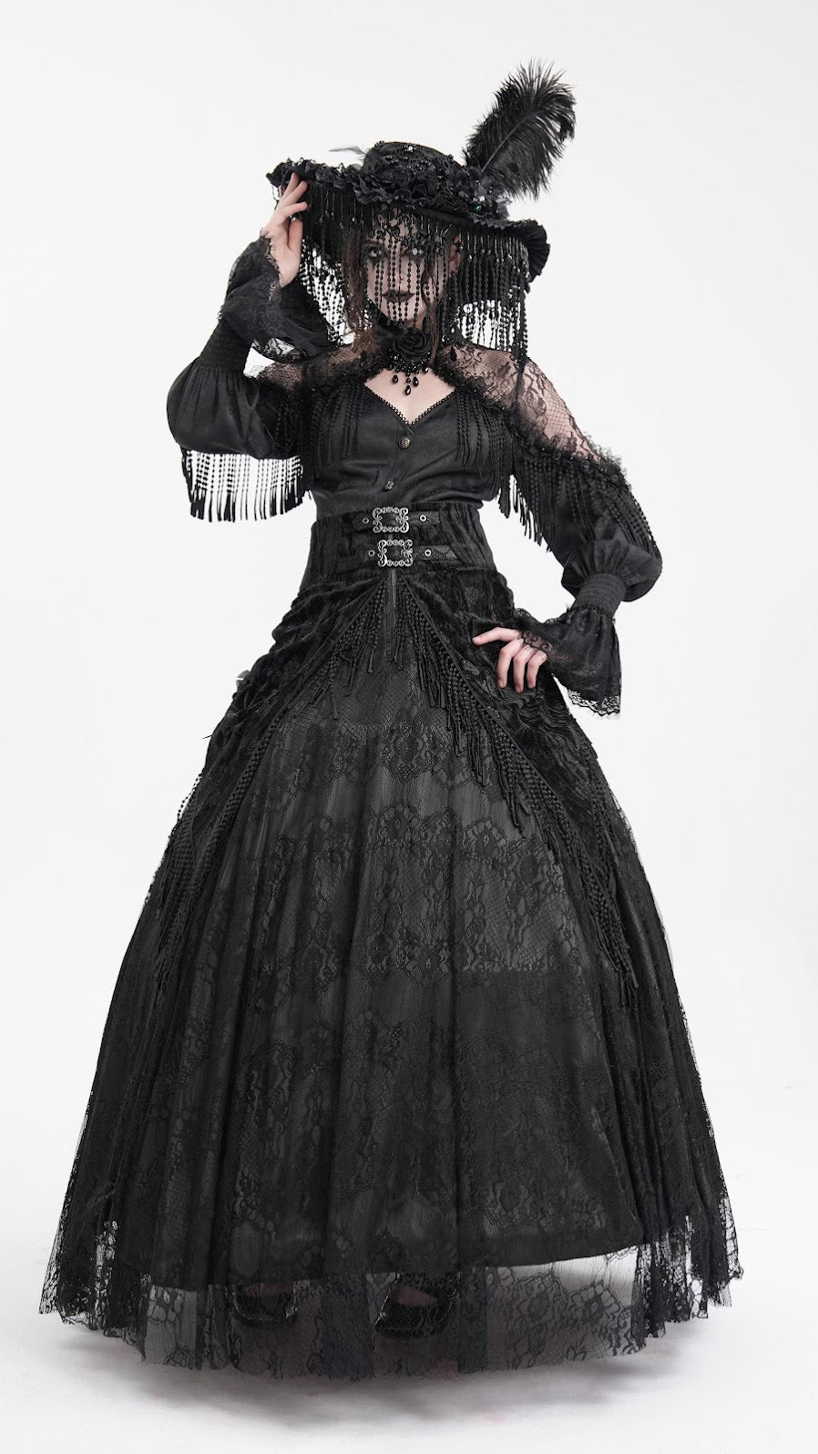 Devil Fashion Gothic Victorian High Waist Rose Velvet Aristocrat Skirt