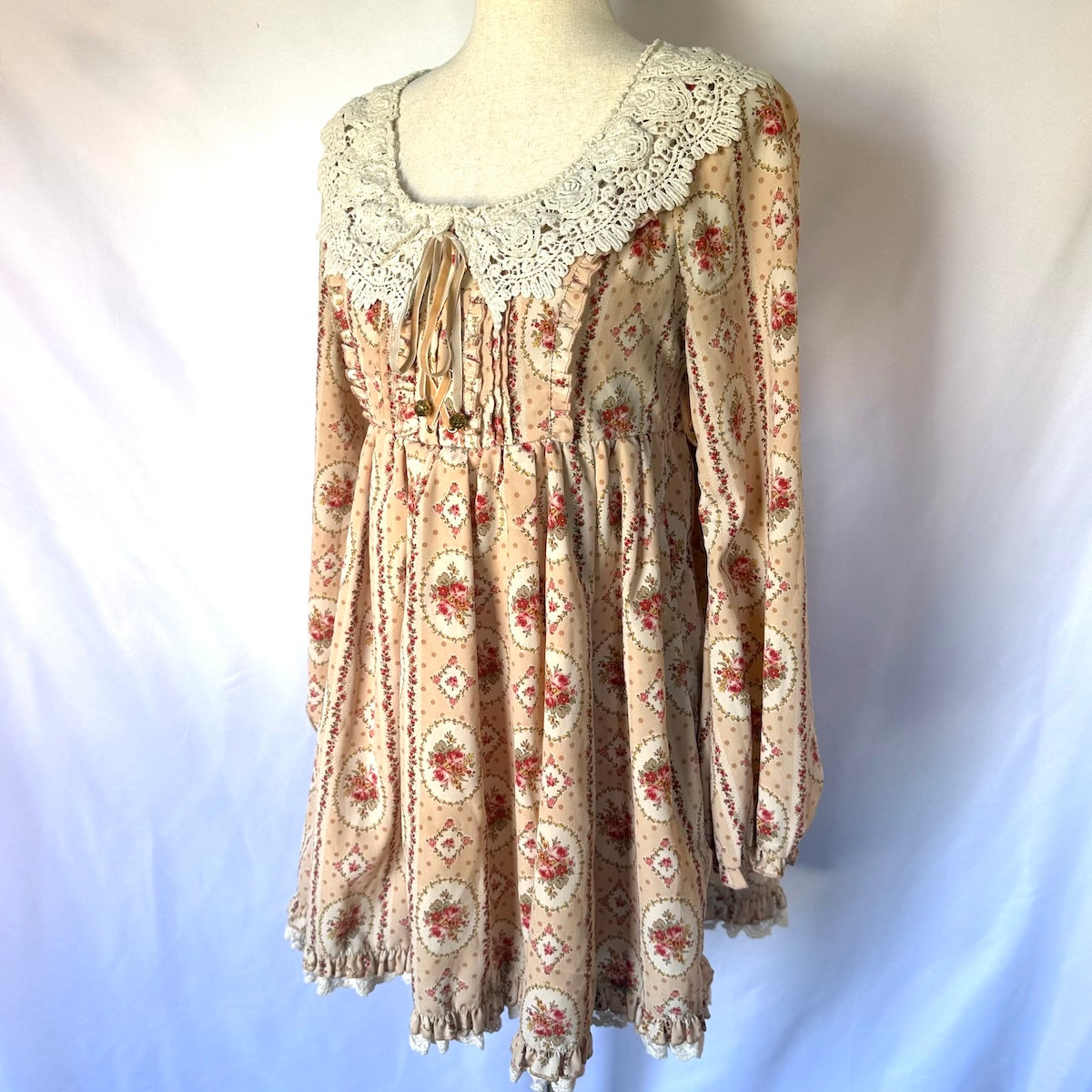 Liz Lisa J-fashion Victorian Rose Cameo Wide Lace Collar Pink Dress S-M