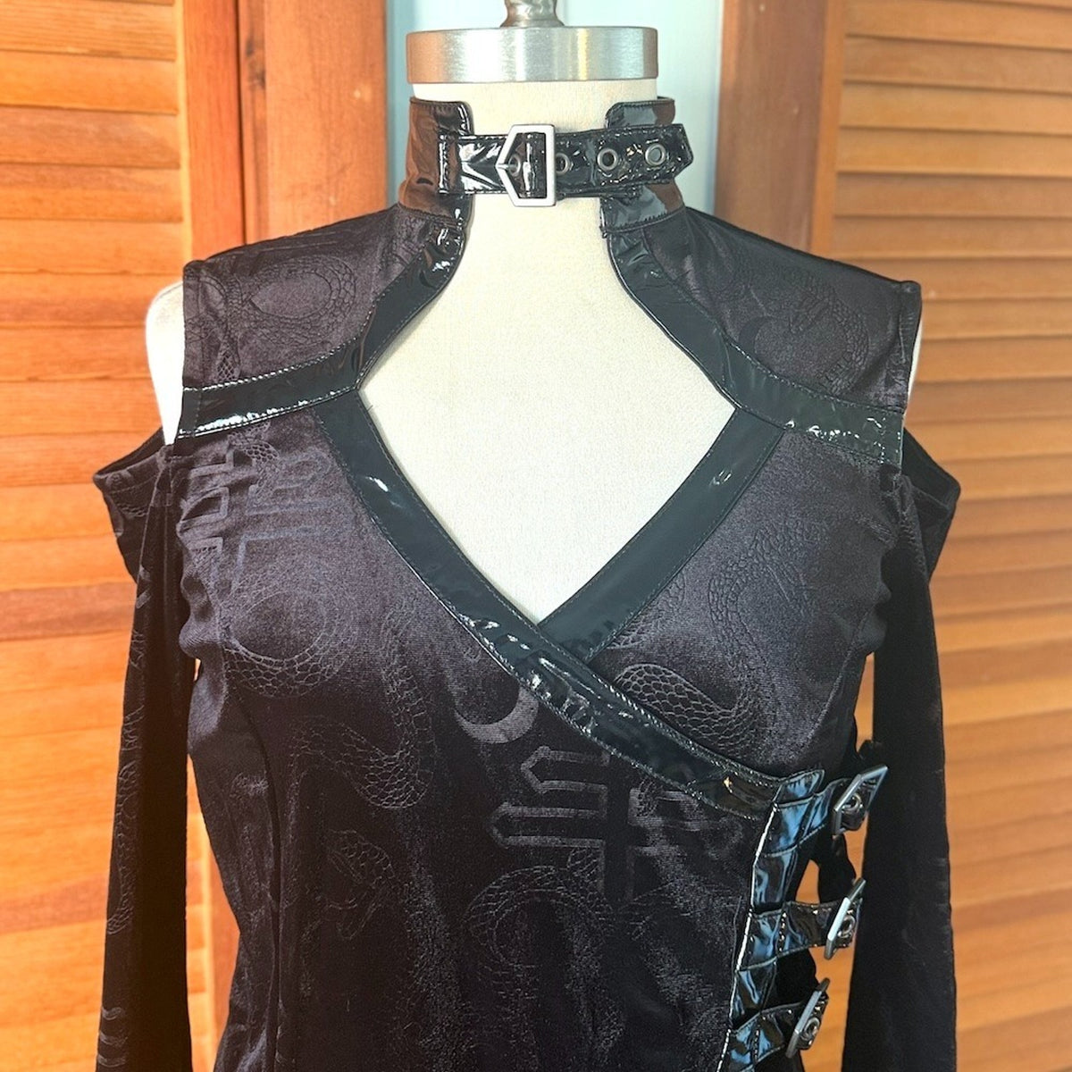 Killstar Goth Punk Witchcore Wiccan Black Snake Velvet Vinyl Trim Dress XS