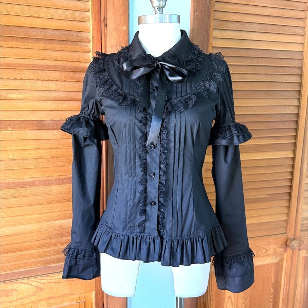 ACDC Rag Gothic Lolita EGL Aristocrat Black Bow Ruffle Transformer Shirt M