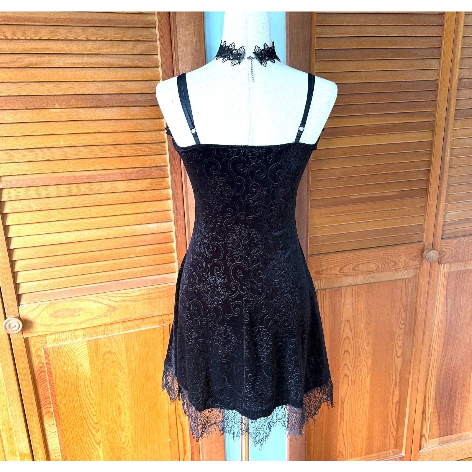 Gothic Lolita Victorian My Summer Woes Black Soft Jacquard Velvet Mini Dress S