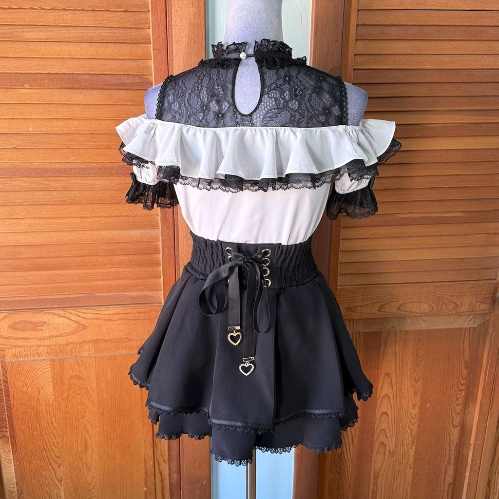 J-Fashion Jirai Kei Gyaru Harajuku Heart & Buckle Top & Skirt Set Up Outfit
