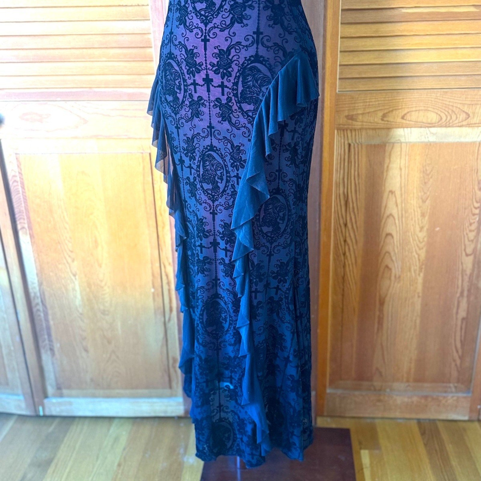 Gothic Victorian Vampire Everlasting Melancholy Cross Beads & Ruffles Dress