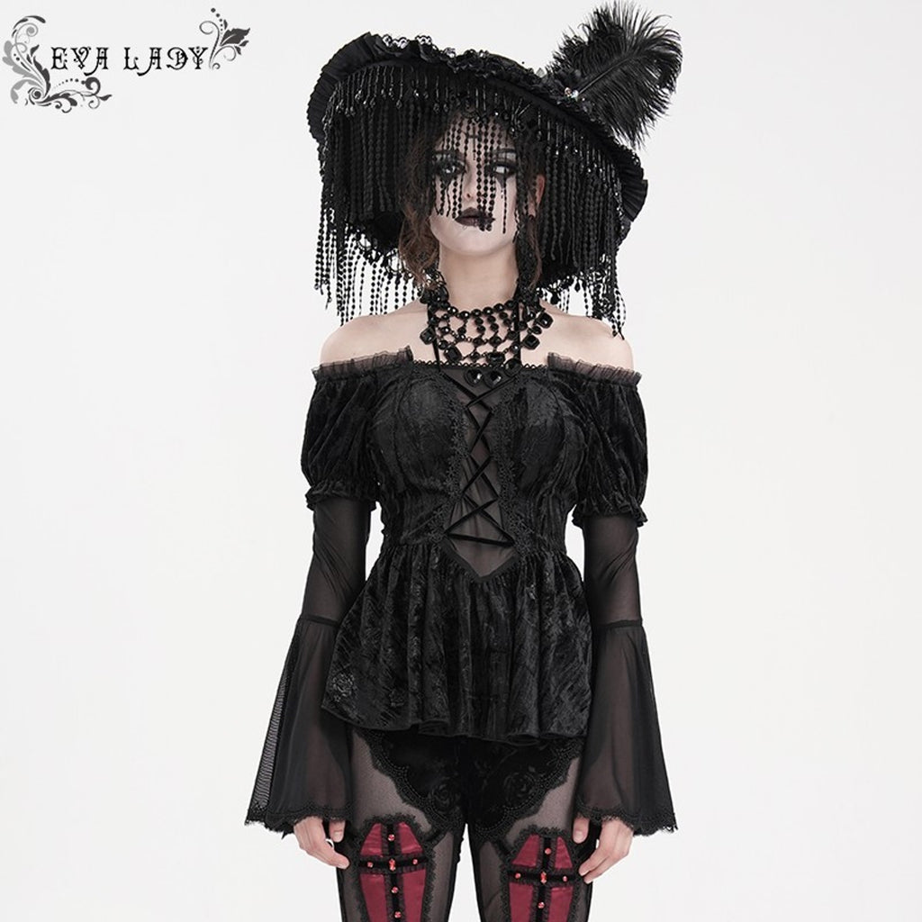 Devil Fashion Gothic Victorian Vampire Black Velvet Rose Princess Peplum Top XS