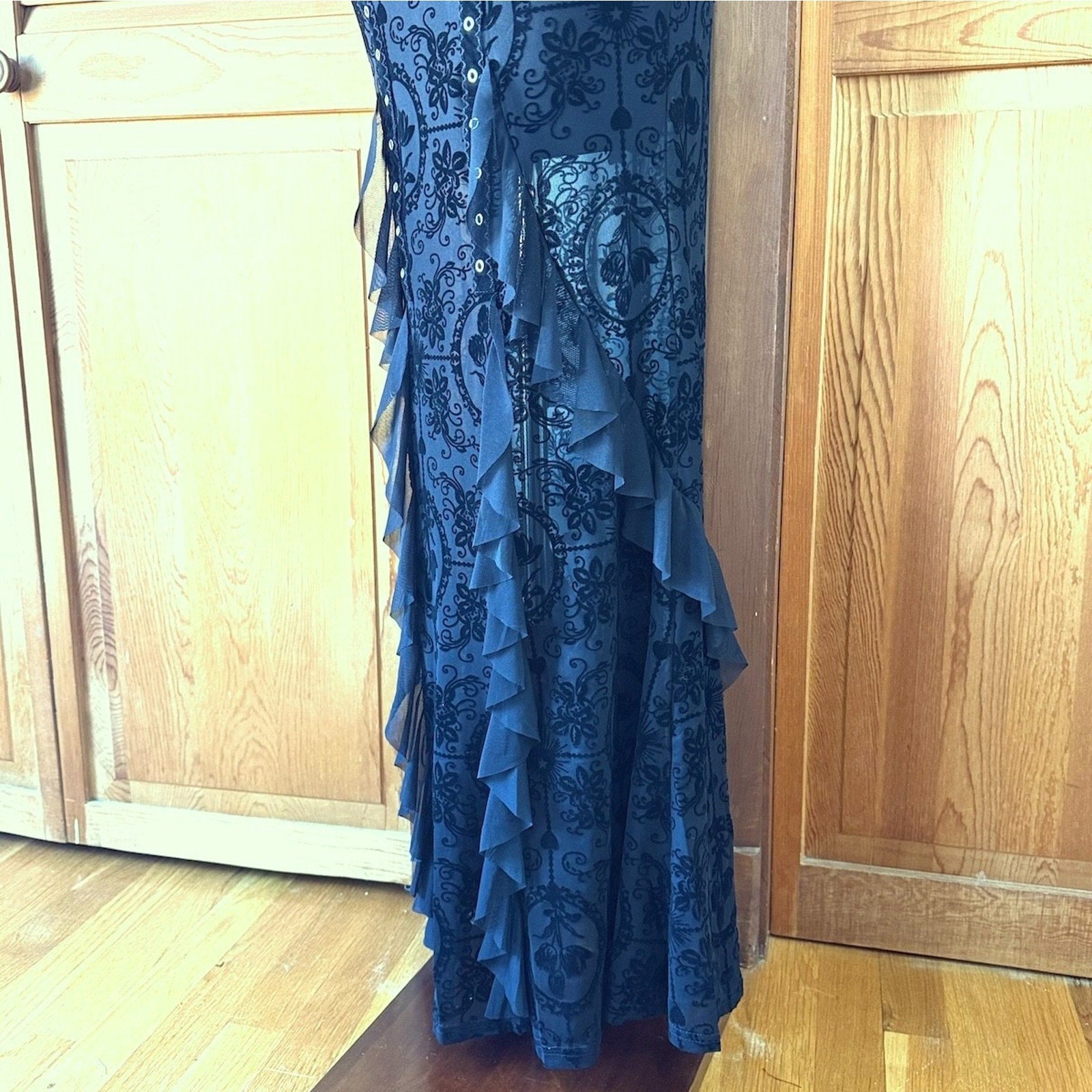 Gothic Victorian Vampire Dark Fairy Torture Garden Black Ruffle & Strap Dress S