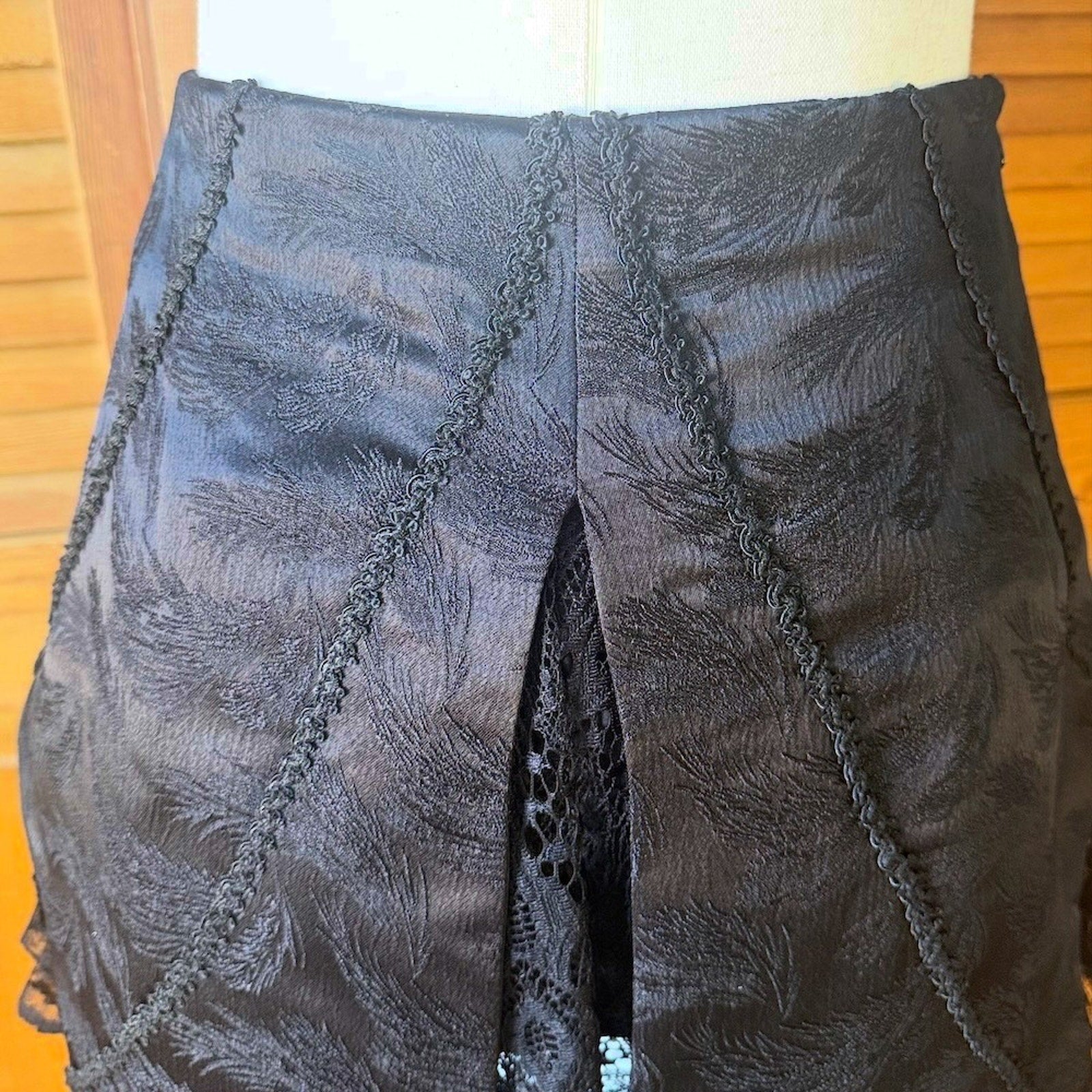 Dark in Love Gothic Victorian Vampire Black Brocade & Lace Swallow Tail Skirt