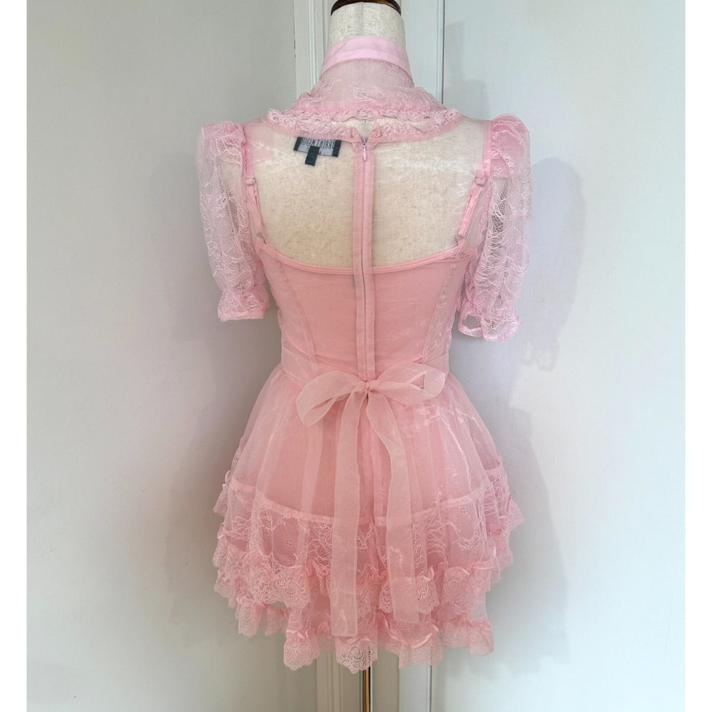 Dolls Kill Beguiling Princess Pink Organza & Lace Whimsigoth Dollcore Dress