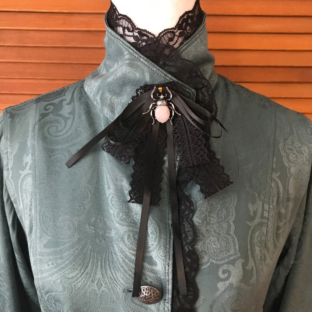 Gothic Lolita Victorian Green Jacquard Light Duster Jacket Dress w/ Bow XS