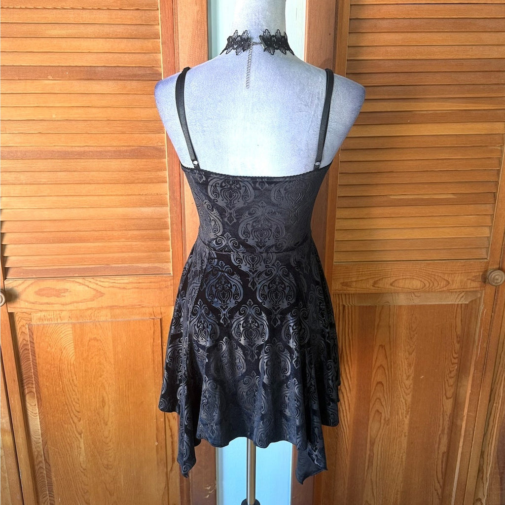 Dolls Kill Gothic Witch Emo Dark Fairycore Black Velvet Pixie Hem Dress XS