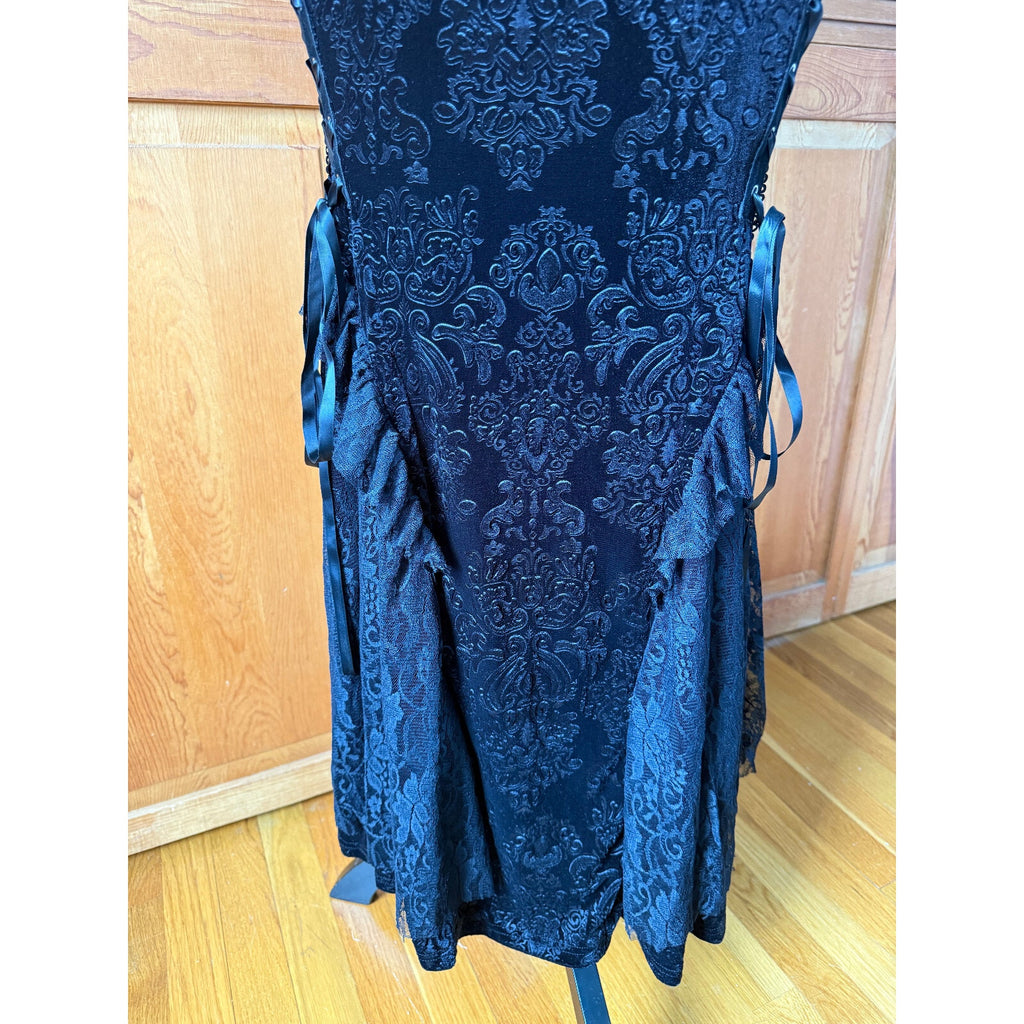 Gothic Victorian Vkei Velvet Eden Black Damask Velvet Lace-Up Ruffle Skirt
