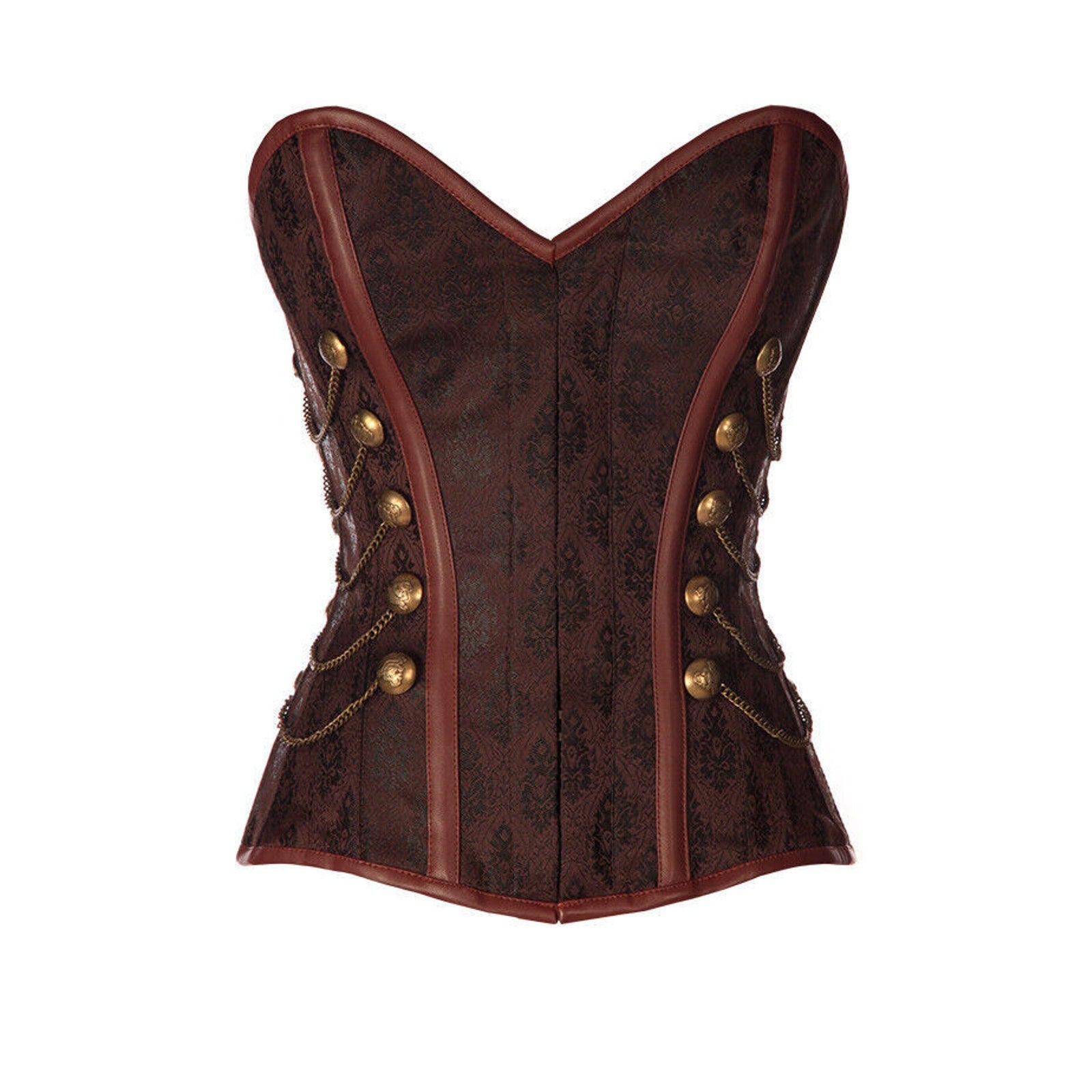 Steampunk Military Cosplay Heavy Steel Boned Brown Brocade Overbust Corset M