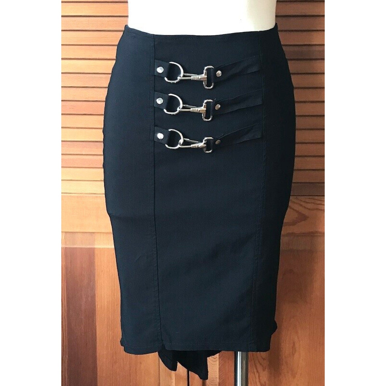 Vintage Lip Service Gangsta Pranksta Goth Punk Emo Black Fishtail Buckle Skirt S