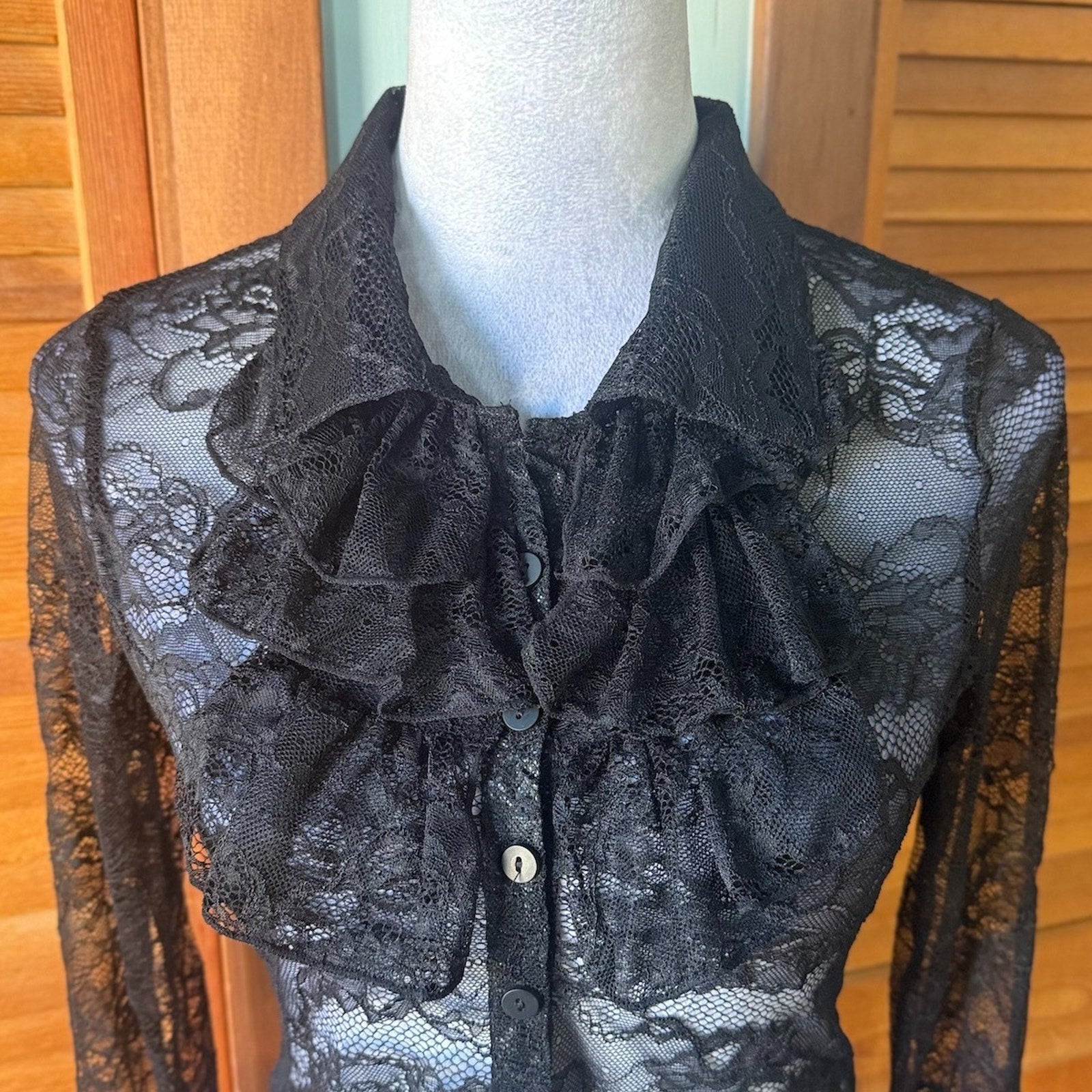 Dolls Kill Gothic Victorian Vampire Vkei Black Lace Jabot Ribbon Bow Top S