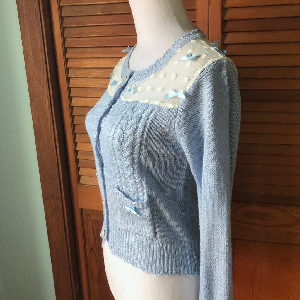 Lolita Victorian Kawaii J-fashion Blue & White Cardigan Sweater S