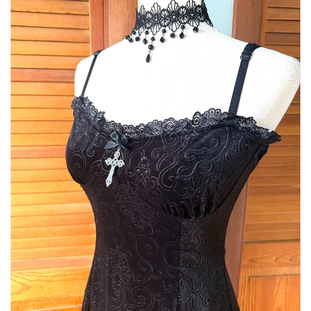 Gothic Lolita Victorian My Summer Woes Black Soft Jacquard Velvet Mini Dress S