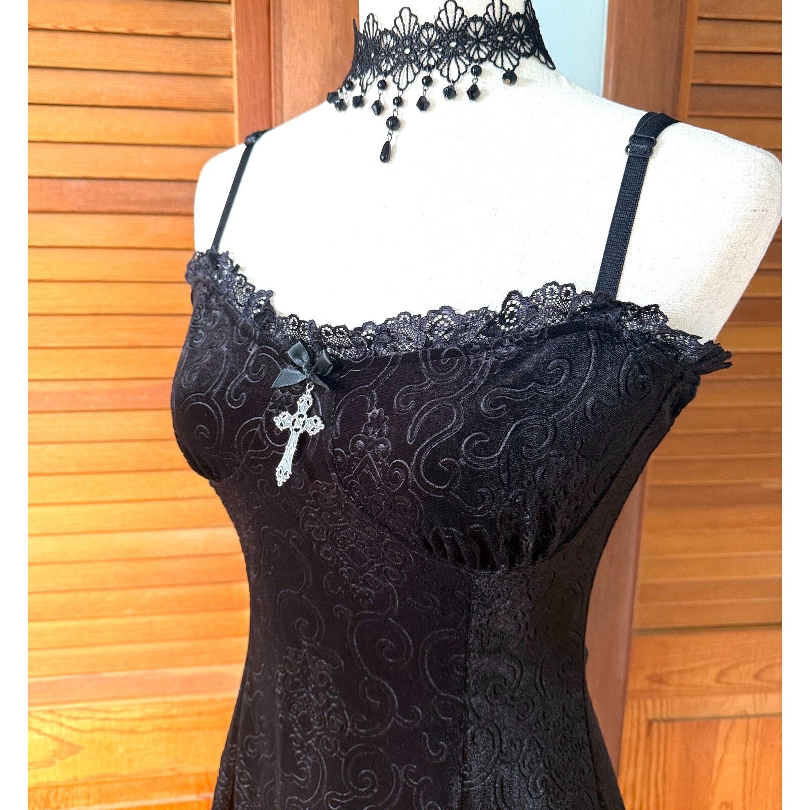 Gothic Lolita Victorian My Summer Woes Black Soft Jacquard Velvet Mini Dress S
