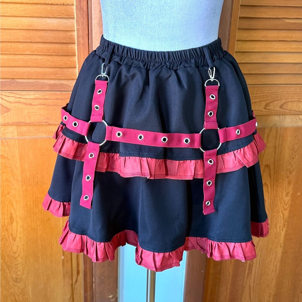 ACDC Rag Lolita EGL Goth Punk Emo Mad Death Rabbit Black & Red Mini Skirt Skort