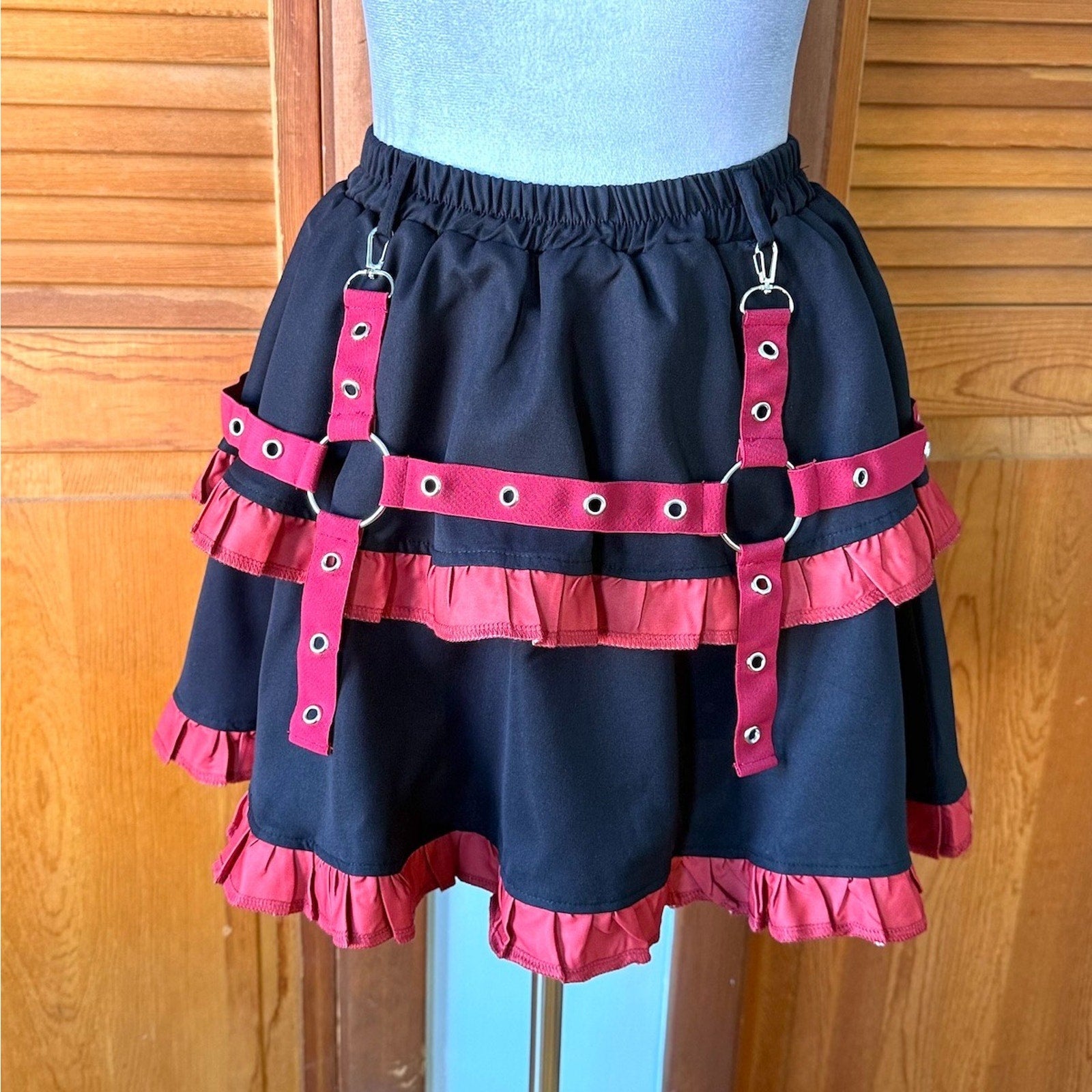 ACDC Rag Lolita EGL Goth Punk Emo Mad Death Rabbit Black & Red Mini Skirt Skort