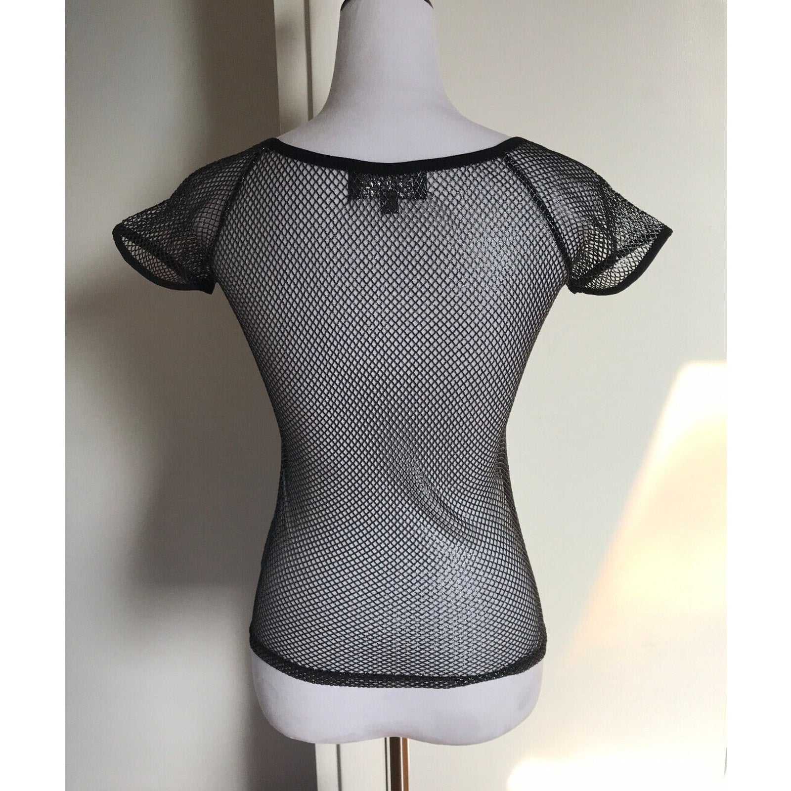Lip Service Vintage Y2K Star F***ker Goth Punk Glam Silver Fishnet Top S