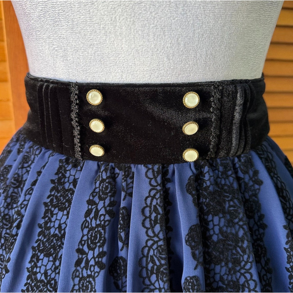 Axes Femme J-fashion Gothic Lolita EGL Blue Chiffon Black Velvet Rose Skirt M