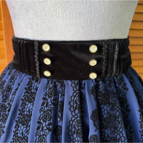 Axes Femme J-fashion Gothic Lolita EGL Blue Chiffon Black Velvet Rose Skirt M