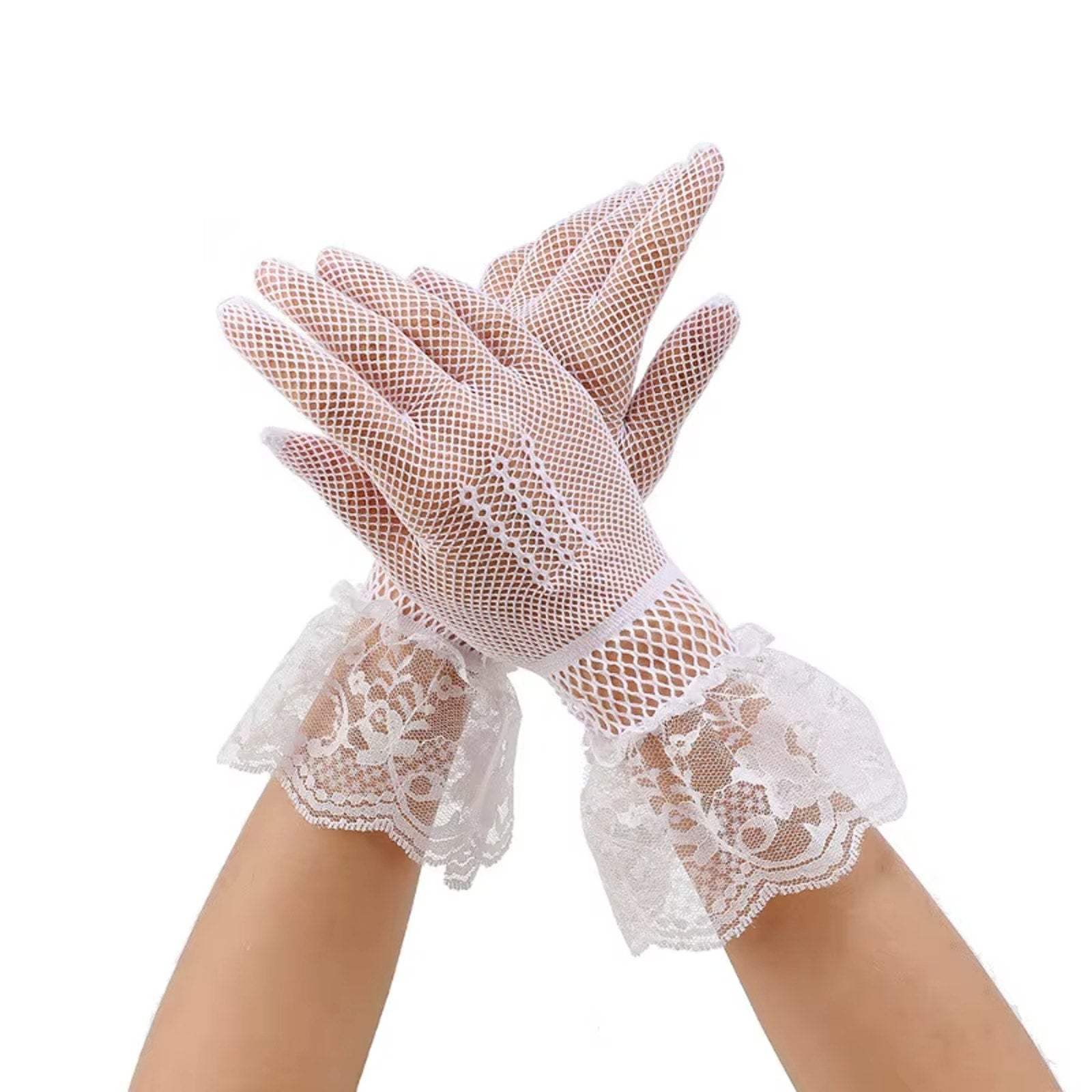 Gothic Victorian Lolita EGL Lolita Vampire White Fishnet Lace & Bow Gloves