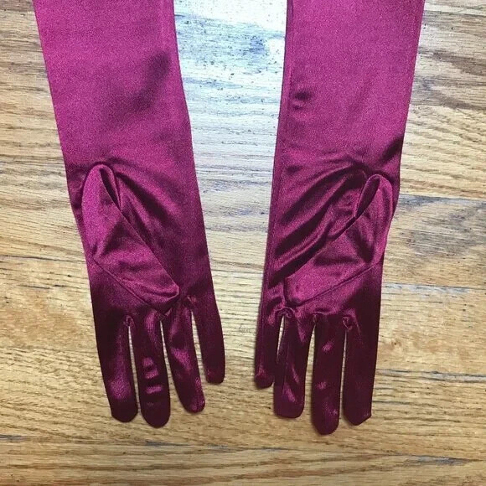 Goth Victorian Steampunk Vampire Satin Opera Length Long Burgundy Red Gloves