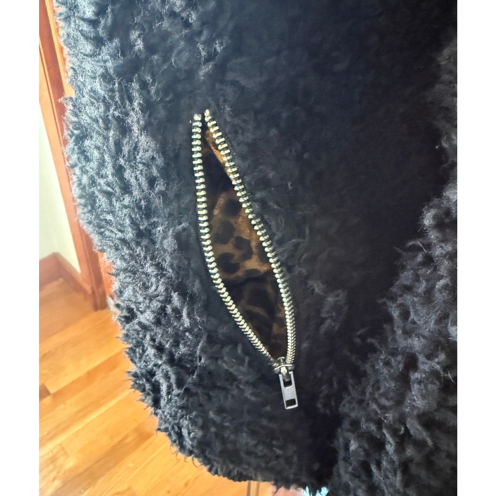 Vintage Lip Service Punk Goth Y2K Black Faux Fur Bondage Bomber Jacket L