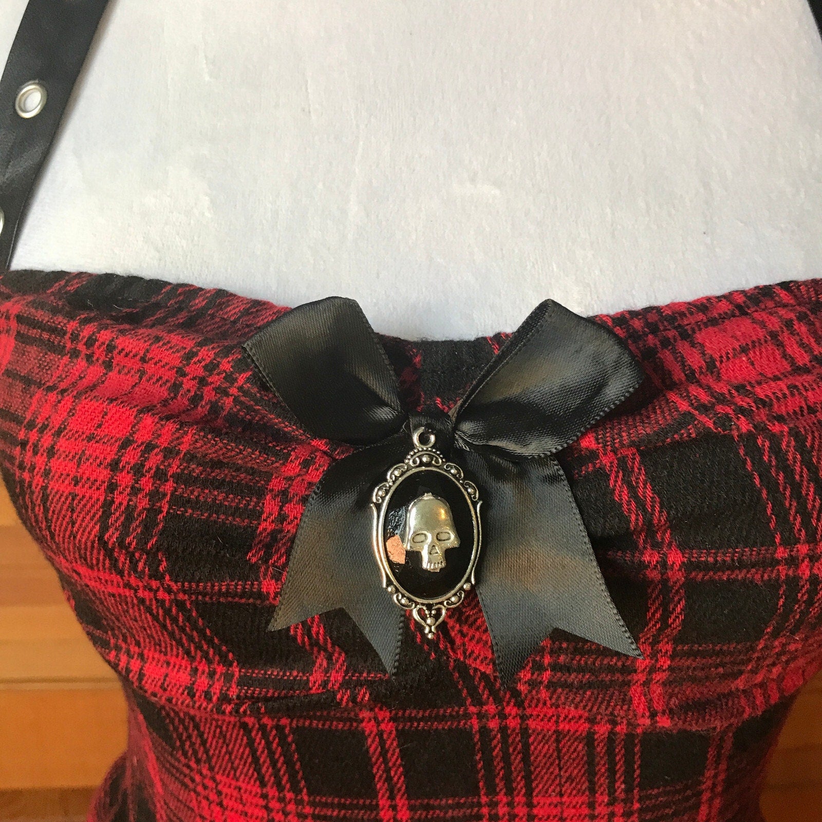 Punk Goth Red Plaid Tartan Pixie Hem Shoulder Strap Dress M