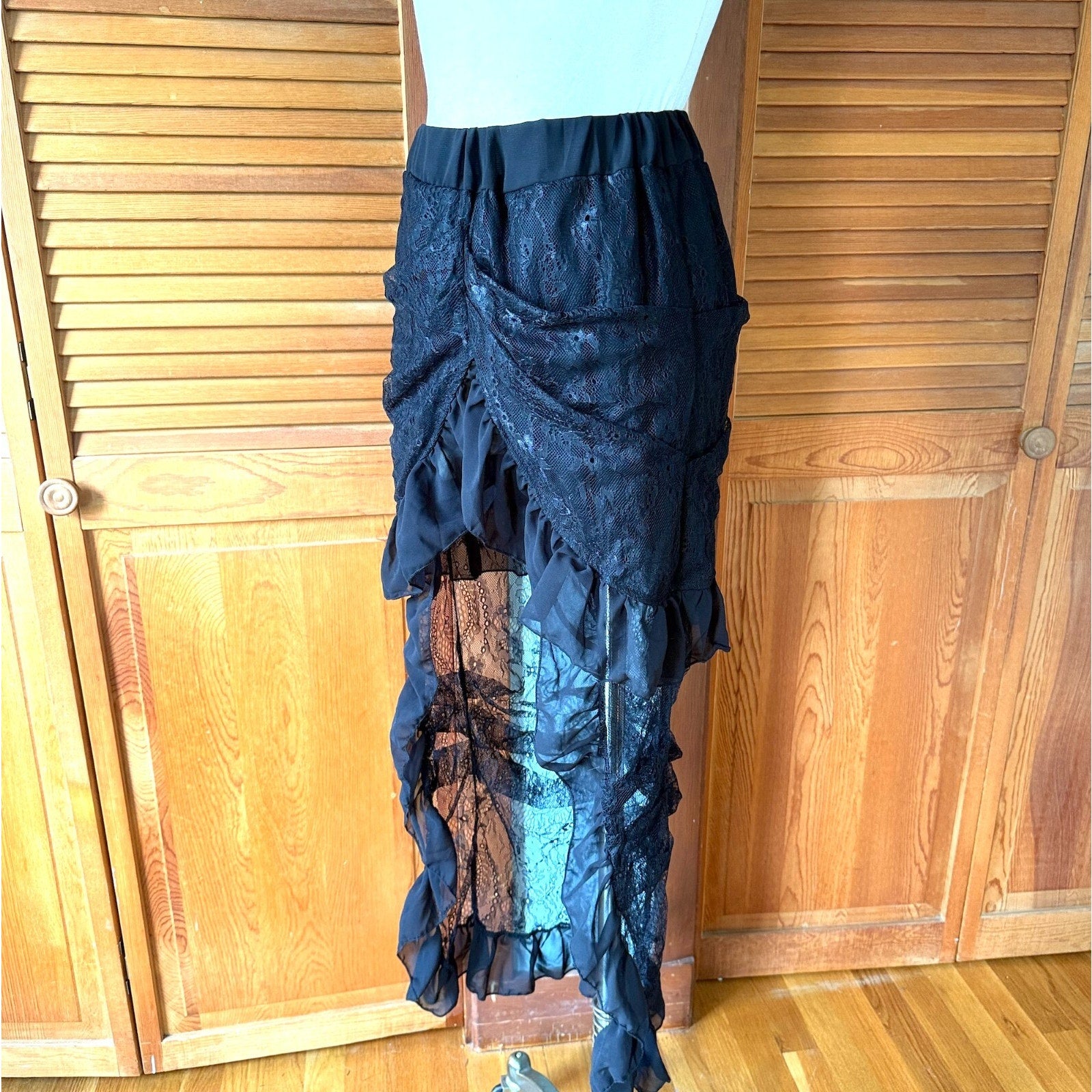Gothic Lolita Punk Steampunk Victorian Cabaret Black Lace High Low Skirt S