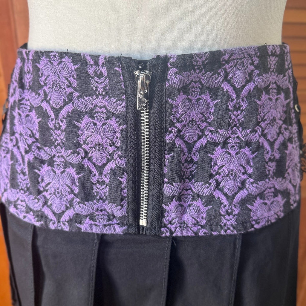 Tripp NYC Goth Punk Emo Lolita Black & Purple Lace Up Garter Mini Skirt