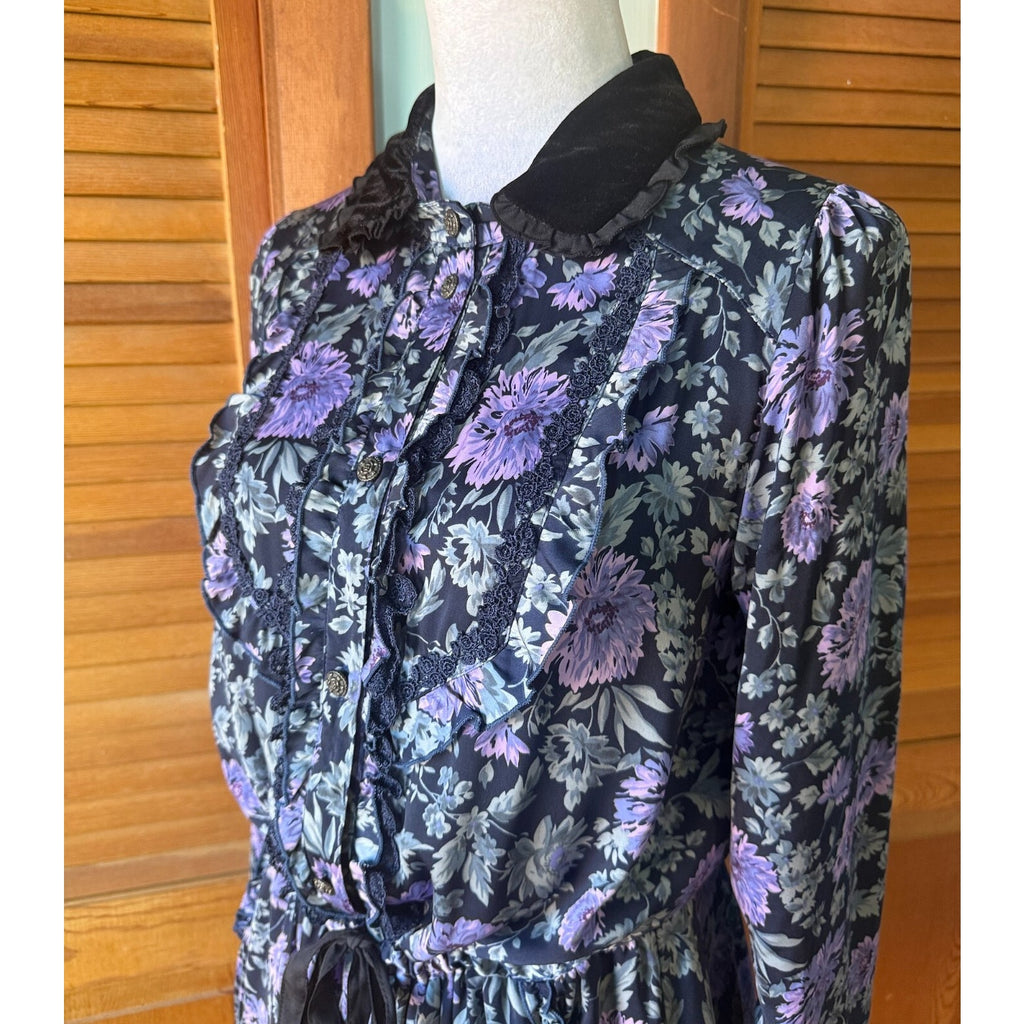 Axes Femme Kawaii Midnight Chrysanthemum Jirai Purple Black Dress M-L