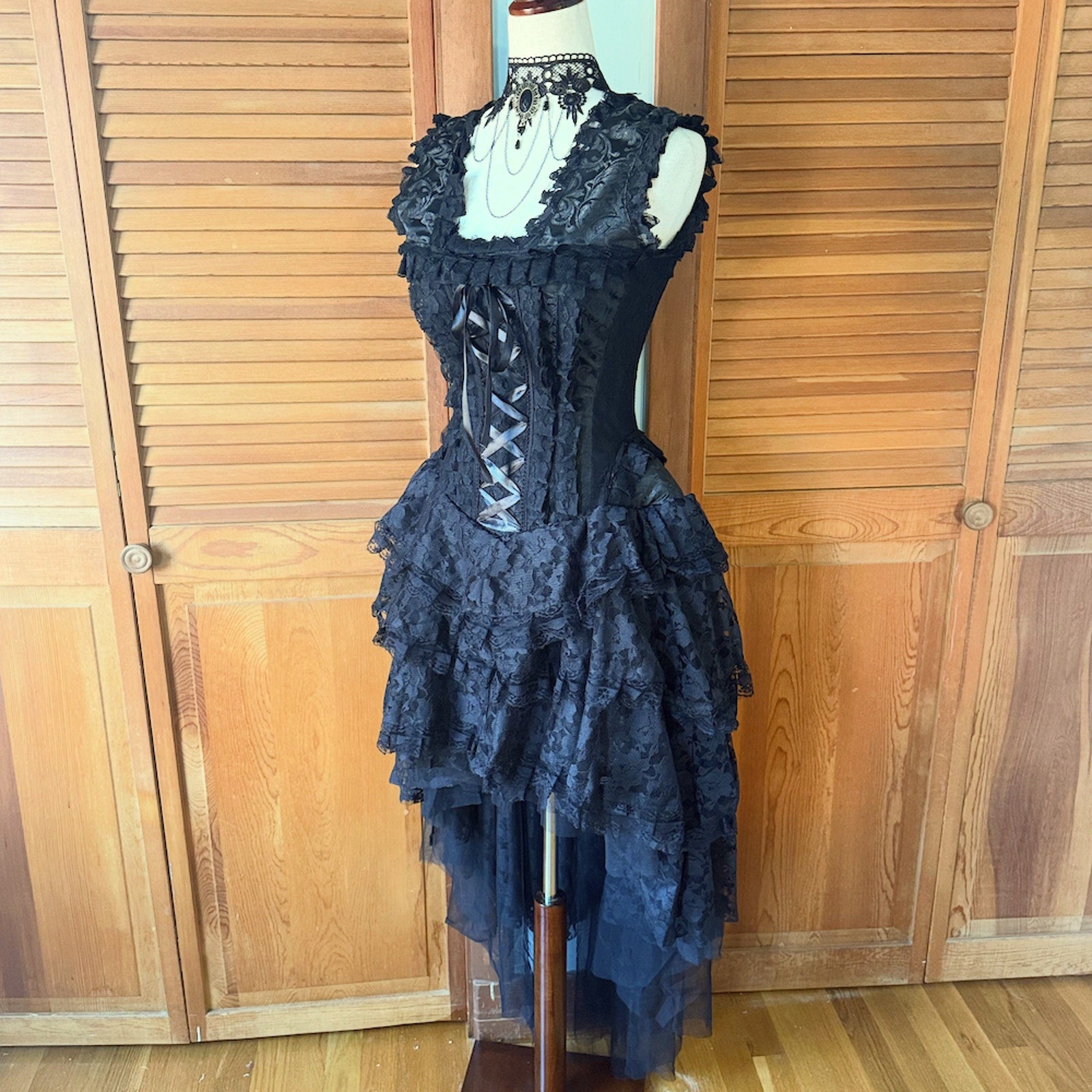 Burleska Gothic Victorian Renaissance Black King Brocade Lace Corset Dress