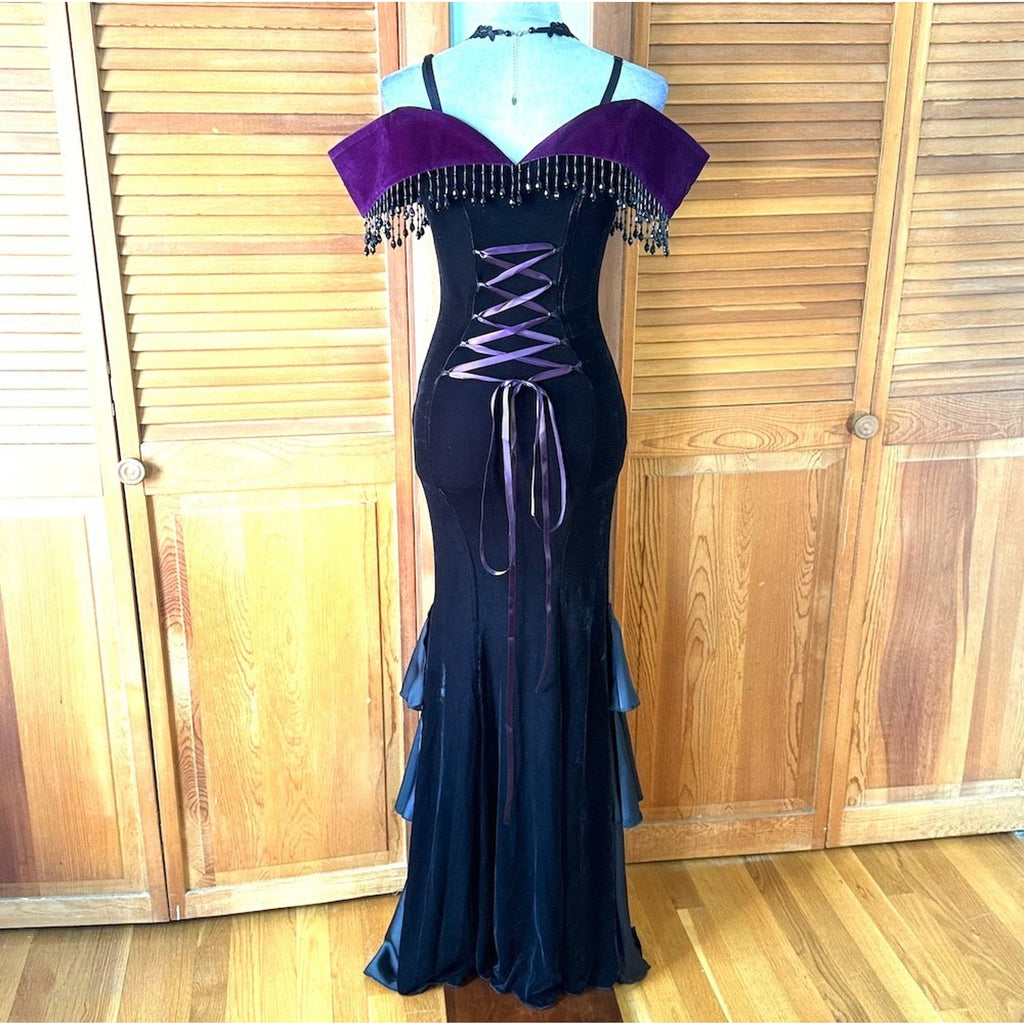 Devil Fashion Gothic Victorian 'Vampire Masquerade' Purple Black Velvet Gown