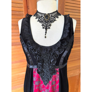 Vintage Cykxtees Gothic Victorian Y2K Velvet Black Crimson Red Brocade Dress M